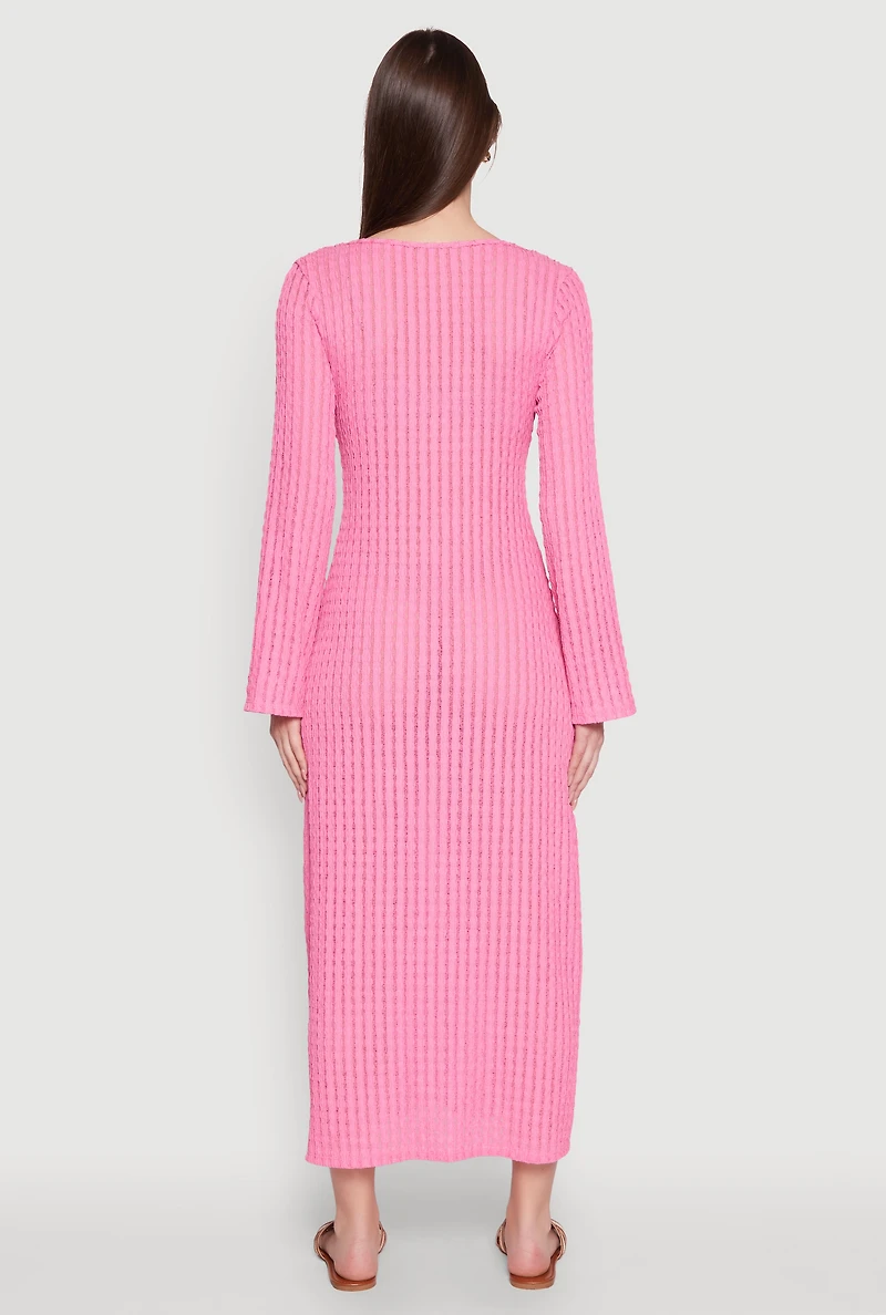 Womens Textured Knit Beaded Keyhole Shadow Stripe Dress,