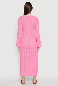 Womens Textured Knit Beaded Keyhole Shadow Stripe Dress,