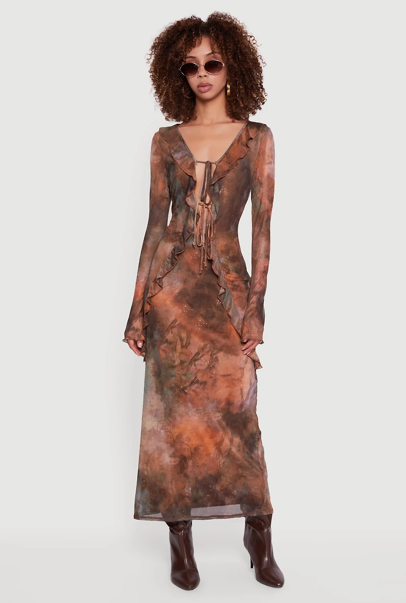 Mesh Tie Dye Front Maxi Dress
