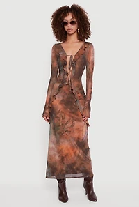 Mesh Tie Dye Front Maxi Dress