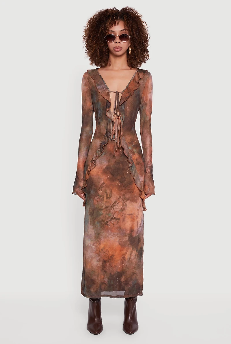 Mesh Tie Dye Front Maxi Dress