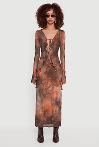 Mesh Tie Dye Front Maxi Dress