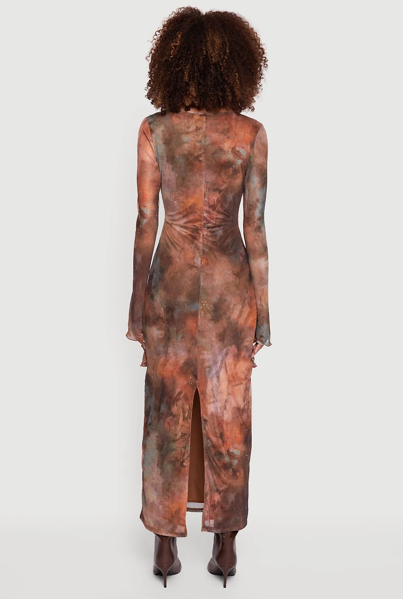 Mesh Tie Dye Front Maxi Dress