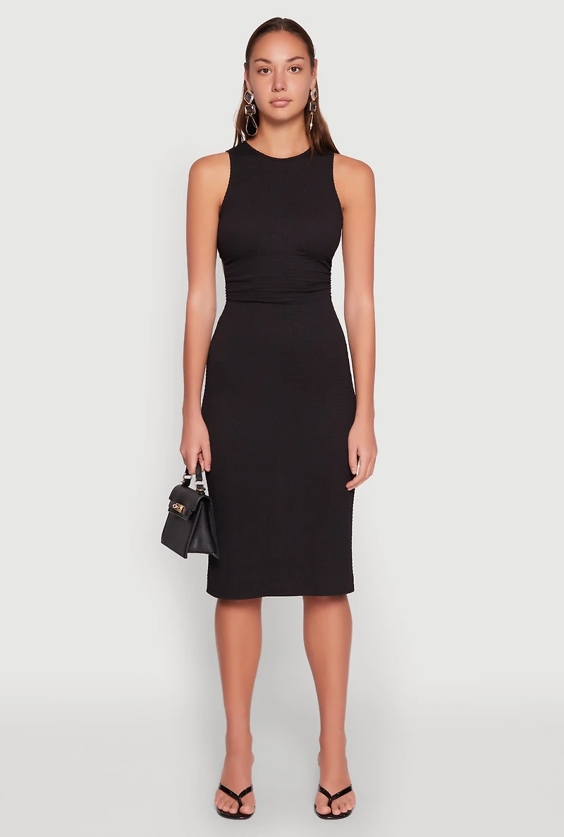 Womens Textured Knit Cut Out Midi Dress, Black, Size L