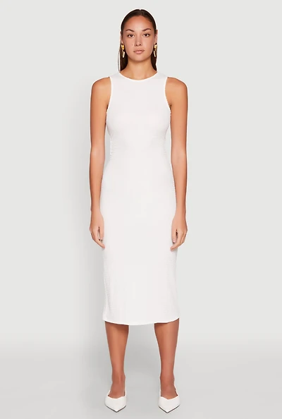 Womens Textured Knit Cut Out Midi Dress, White,