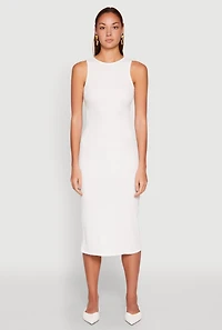 Womens Textured Knit Cut Out Midi Dress, White,