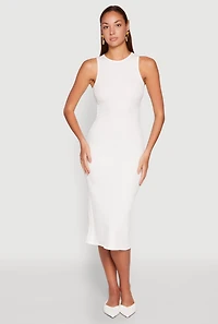 Womens Textured Knit Cut Out Midi Dress, White,