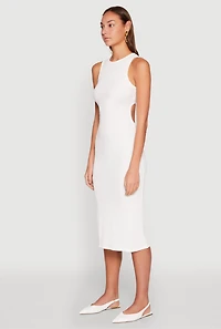 Womens Textured Knit Cut Out Midi Dress, White,