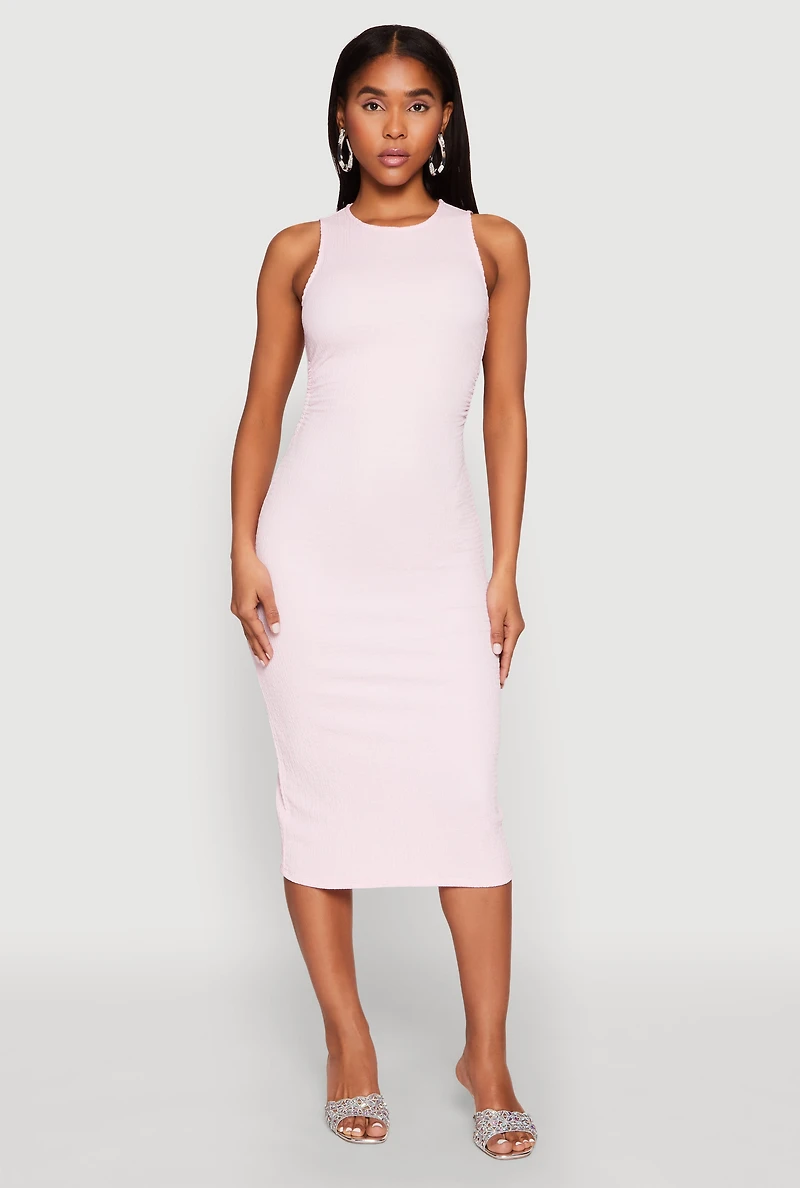 Womens Textured Knit Cut Out Midi Dress, Pink, Size S