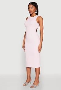 Womens Textured Knit Cut Out Midi Dress, Pink, Size S