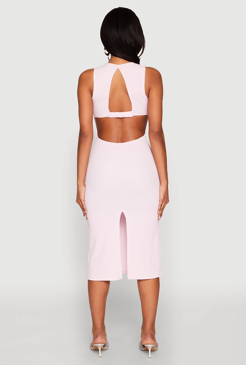 Womens Textured Knit Cut Out Midi Dress,