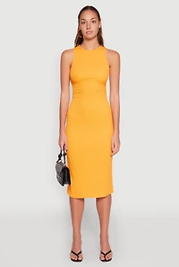 Womens Textured Knit Cut Out Midi Dress, Orange, Size M