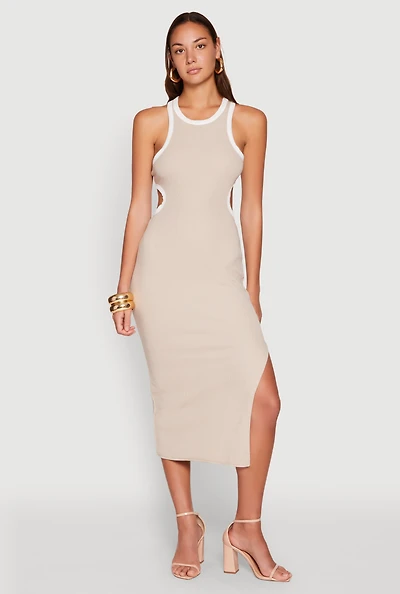 Womens Contrast Trim Cut Out Tank Dress, M