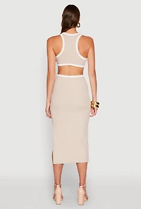 Womens Contrast Trim Cut Out Tank Dress, M