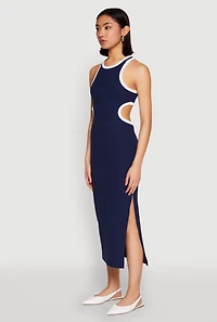 Womens Contrast Trim Cut Out Tank Dress, Blue, Size M