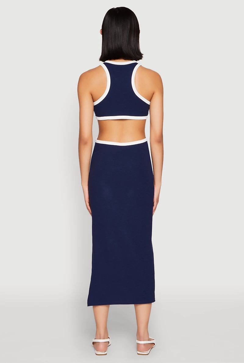 Womens Contrast Trim Cut Out Tank Dress, Blue, Size M