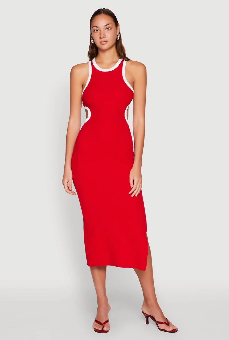 Contrast Trim Cut Out Tank Dress