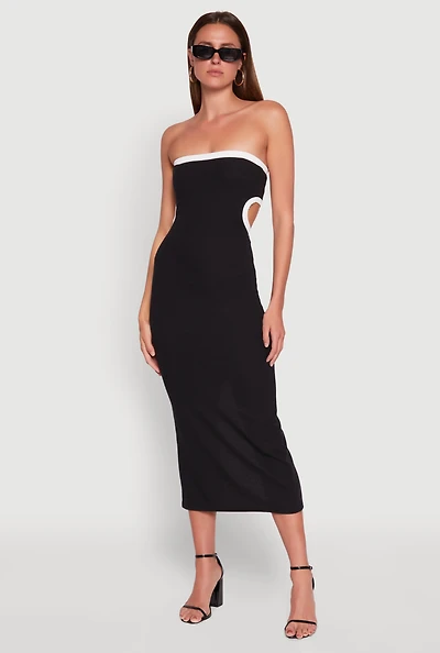 Womens Contrast Trim Cut Out Back Tube Dress,