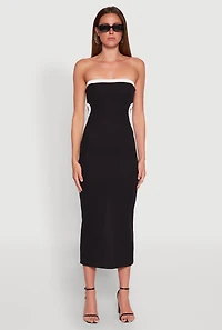 Womens Contrast Trim Cut Out Back Tube Dress,