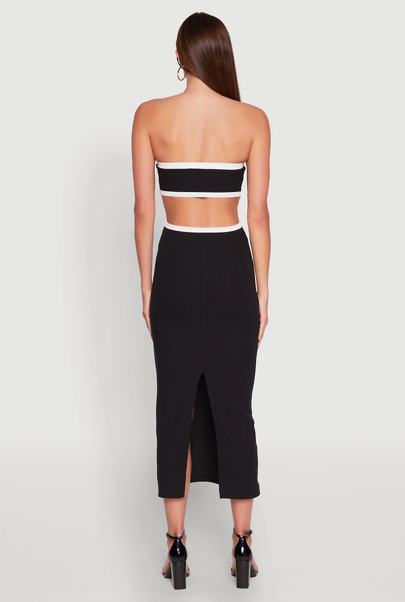 Womens Contrast Trim Cut Out Back Tube Dress,