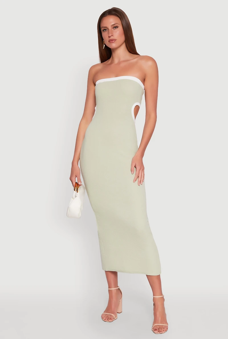 Contrast Trim Cut Out Back Tube Dress