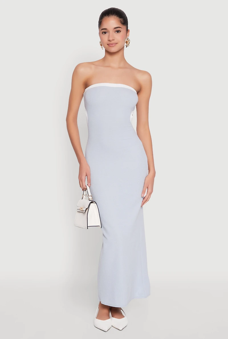 Contrast Trim Cut Out Back Tube Dress