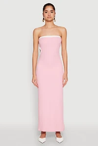 Womens Contrast Trim Cut Out Back Tube Dress, Pink, Size XL