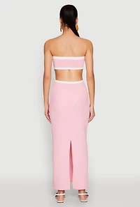 Womens Contrast Trim Cut Out Back Tube Dress, Pink, Size XL