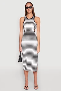 Striped Cut Out Midi Tank Dress