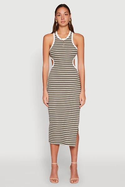 Striped Cut Out Midi Tank Dress