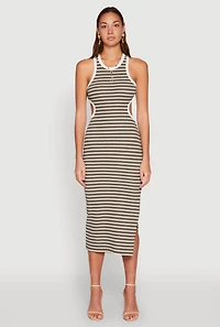 Striped Cut Out Midi Tank Dress