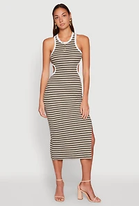 Striped Cut Out Midi Tank Dress