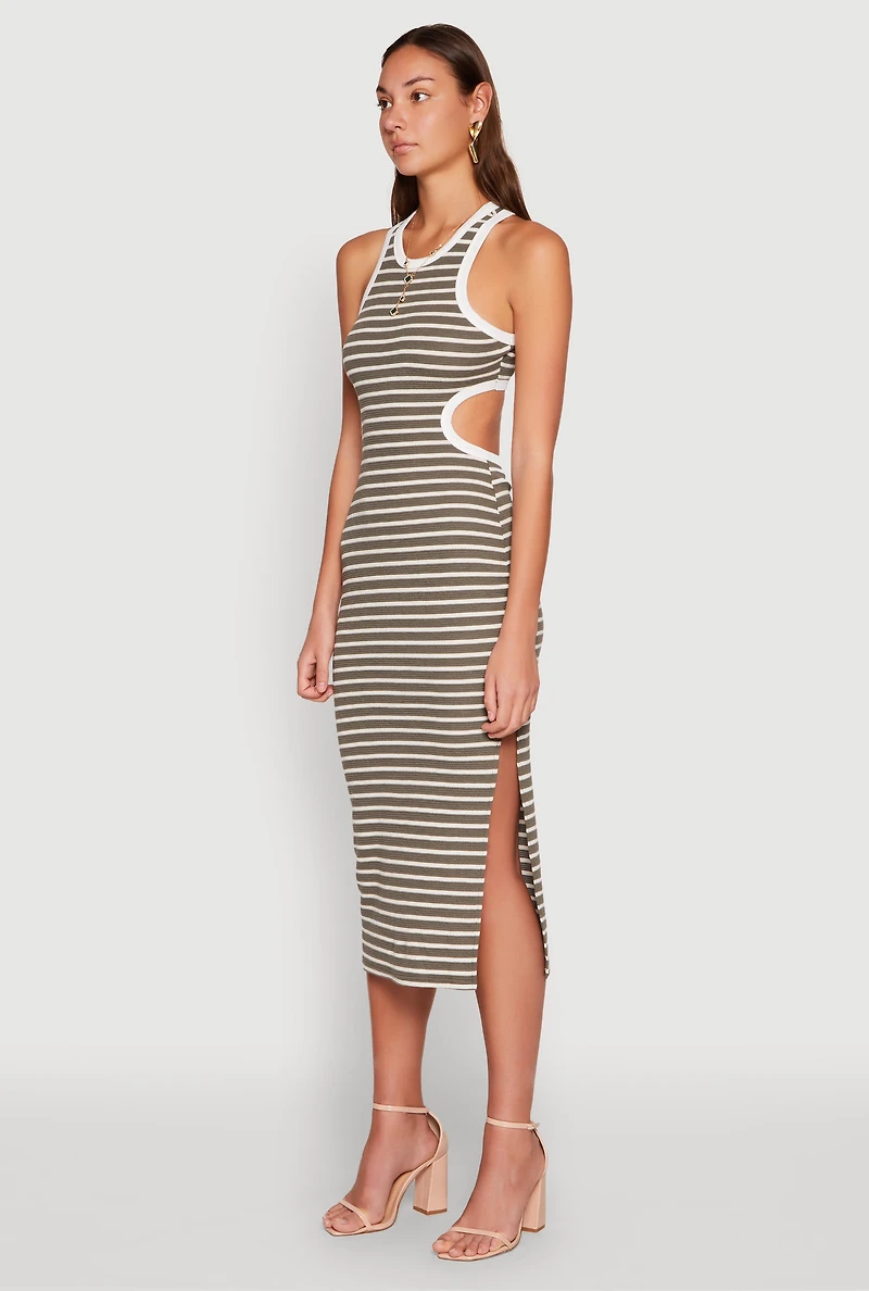 Striped Cut Out Midi Tank Dress