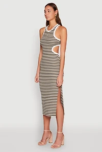 Striped Cut Out Midi Tank Dress