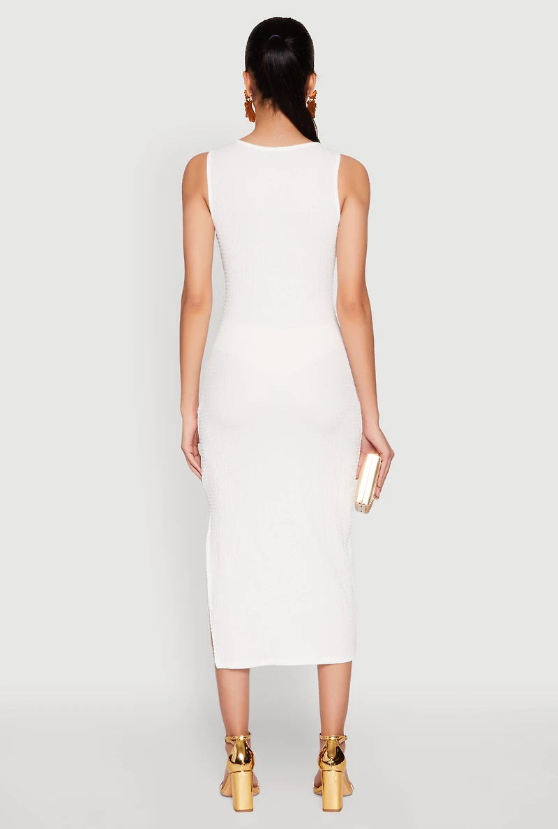 Womens Metallic Seashell Cut Out Midi Dress, White, Size L