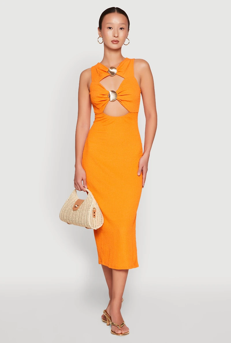 Metallic Seashell Cut Out Midi Dress