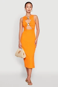 Metallic Seashell Cut Out Midi Dress