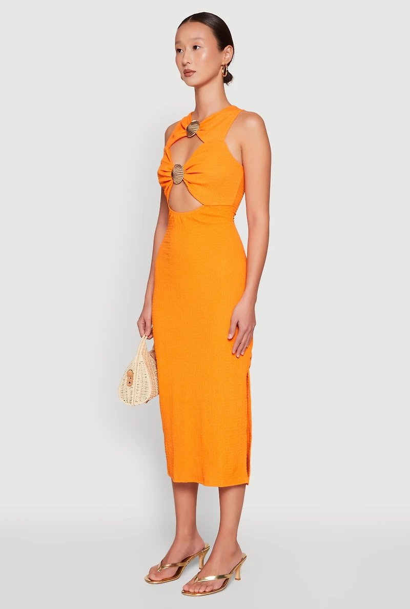 Metallic Seashell Cut Out Midi Dress