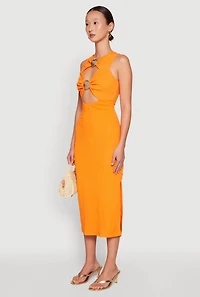 Metallic Seashell Cut Out Midi Dress