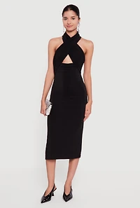 Criss Cross Cut Out Halter Midi Dress
