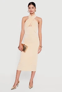 Criss Cross Cut Out Halter Midi Dress