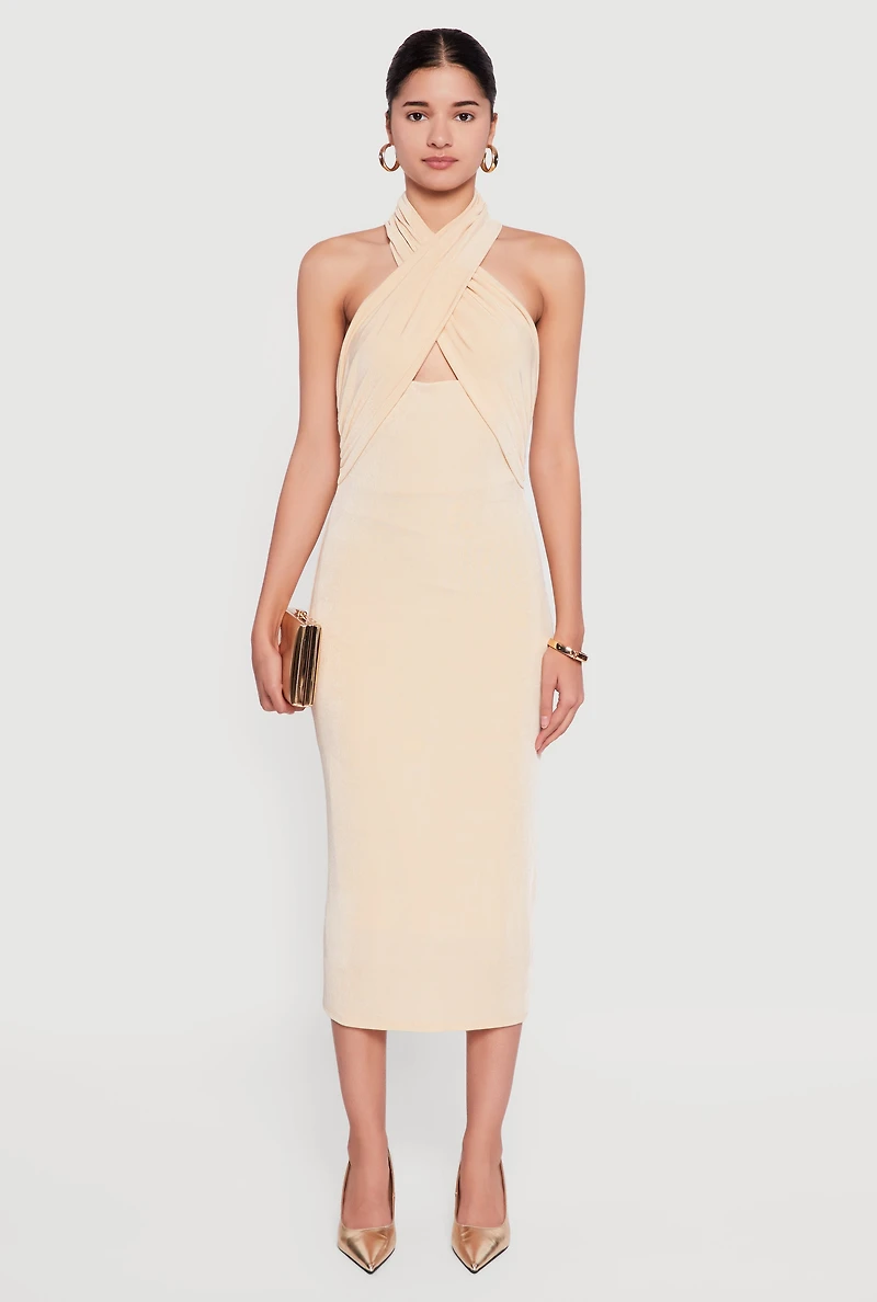 Criss Cross Cut Out Halter Midi Dress