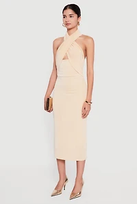 Criss Cross Cut Out Halter Midi Dress
