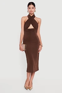 Criss Cross Cut Out Halter Midi Dress