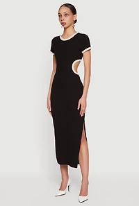 Contrast Trim Cutout Back Short Sleeve Midi Dress