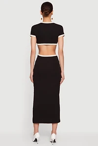 Contrast Trim Cutout Back Short Sleeve Midi Dress