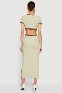 Contrast Trim Cutout Back Short Sleeve Midi Dress