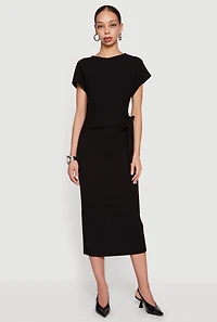 Textured Knit Asymmetrical Bow Side Midi Dress