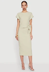 Textured Knit Asymmetrical Bow Side Midi Dress