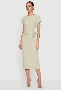 Textured Knit Asymmetrical Bow Side Midi Dress